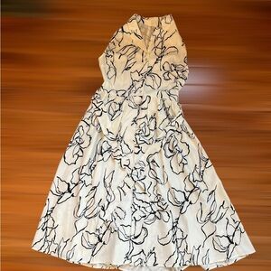 SHEIN Elegant Black and White Floral Sleeveless Dress - Size Small